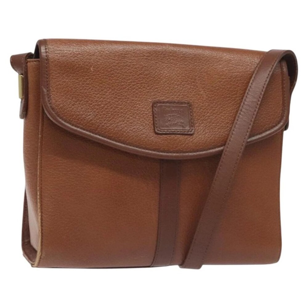 Burberrys Shoulder Bag Leather Brown Gold Auth BA3783